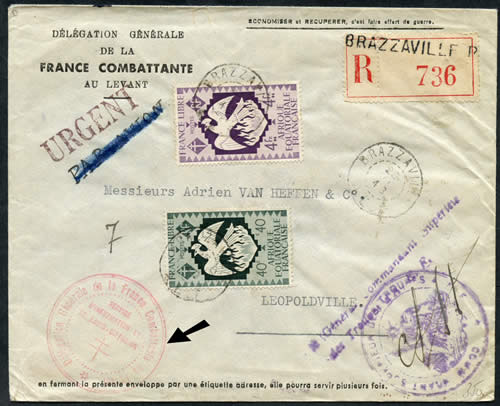 Lettre du levant pour léopoldville via l'AEF