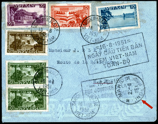 FDC de Saigon pour Mahé en Inde