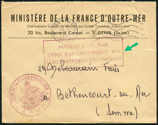 Taxe simple à payer par le destinataire