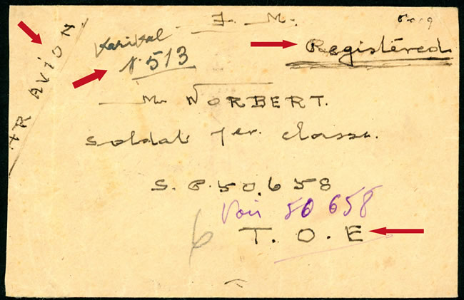 Lettre recommandée de Karical pour l'Indochine en franchise partielle 1951