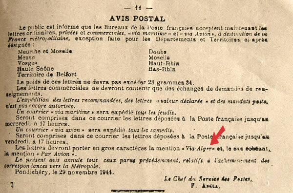 courrier pour la métropole