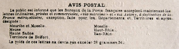 Envoi de courrier vers la métropole