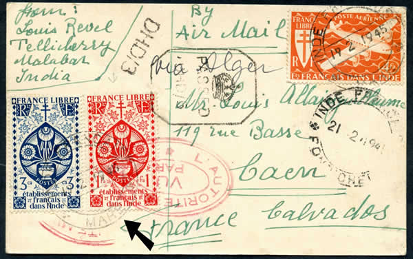 Cachet à pont de Mahé sur CP par avion privée