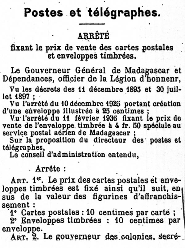 Prix des entiers postaux en sus de l'affranchissement