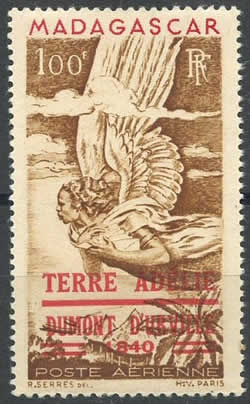 Timbre surchargé Terre Adélie