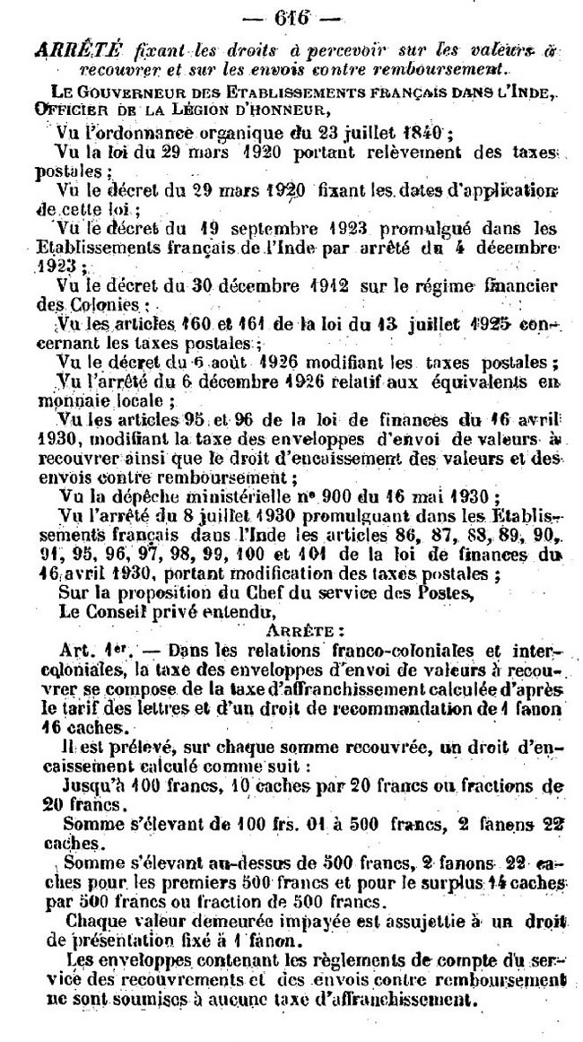 Tarif Inde contre-remboursement 9/67/1930