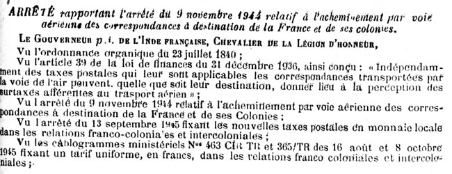 Tarif taxe aériennes 19 octobre 1945