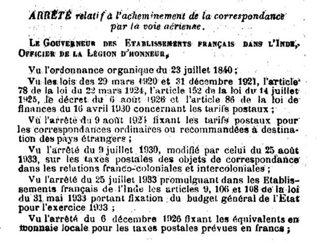 Tarif des surtaxes aériennes au départ de l'Inde 26 août 1936