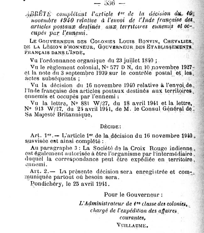 Messages Croix-rouge au départ des Etablissements Français dans l'Inde