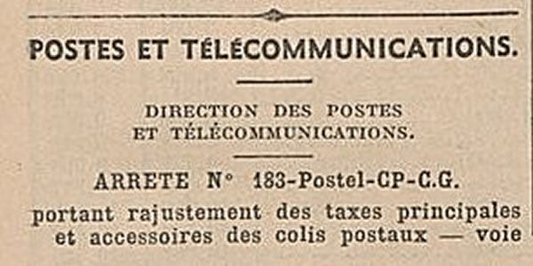 Tarif colis postaux  juin 1951