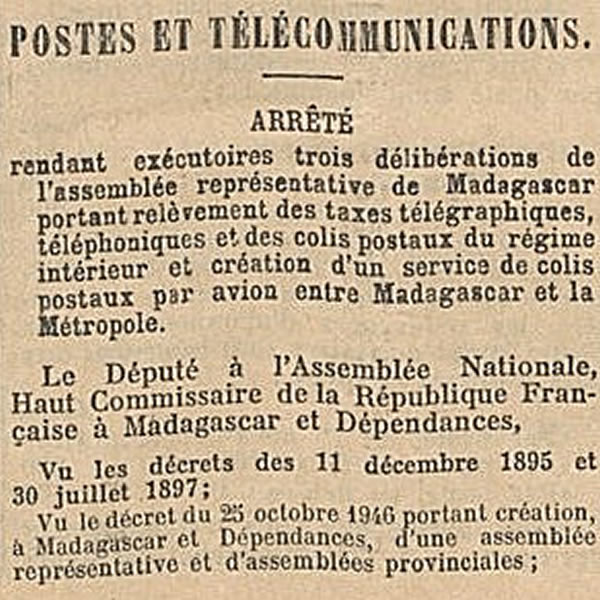 Colis postaux aériens pour la France