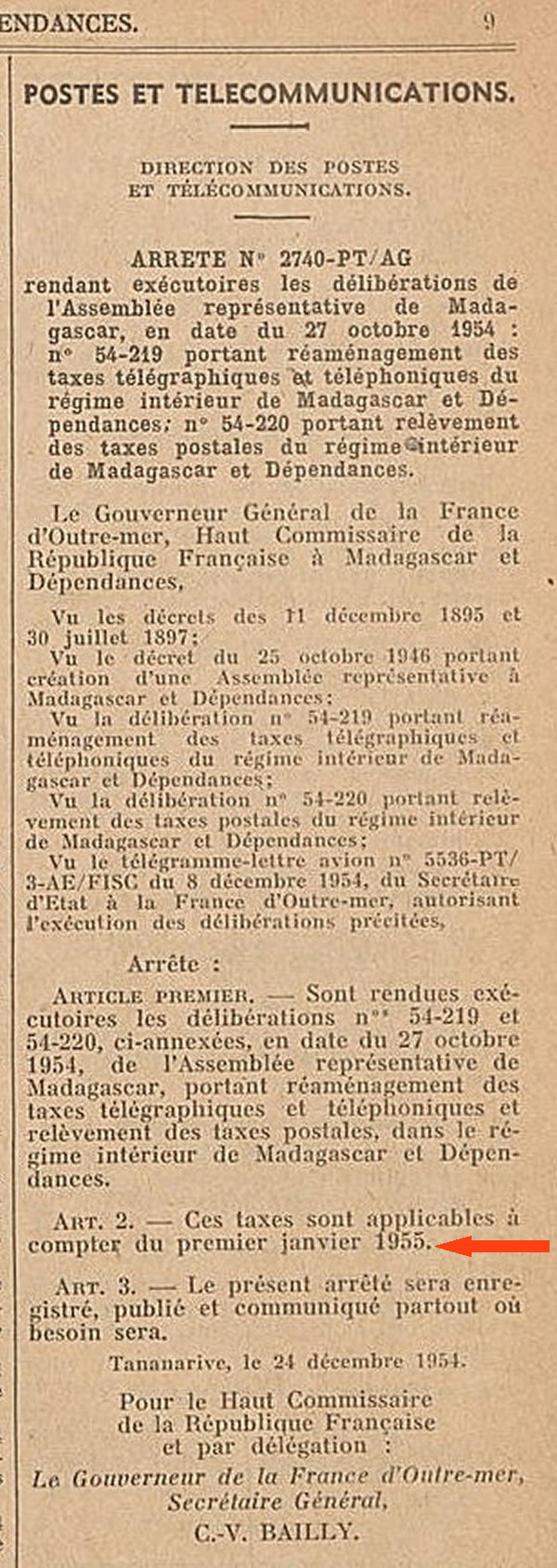 Tarif intérieur Madagascar 24-12-54