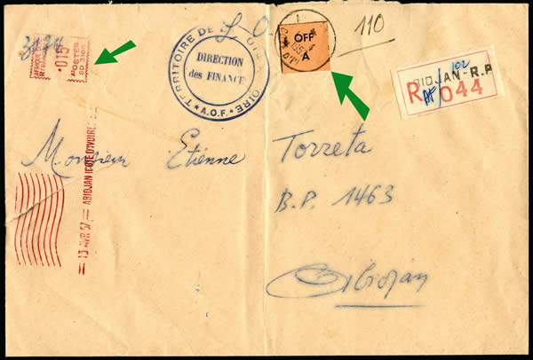 Etiquette OFF sur lettre d'Abidjan