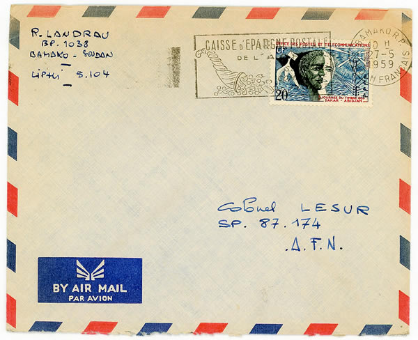 Timbre Communauté française d'Afrique Occidentale sur lettre nature