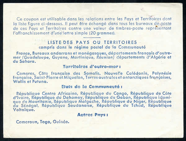 Verso du coupon-réponse de la Communauté