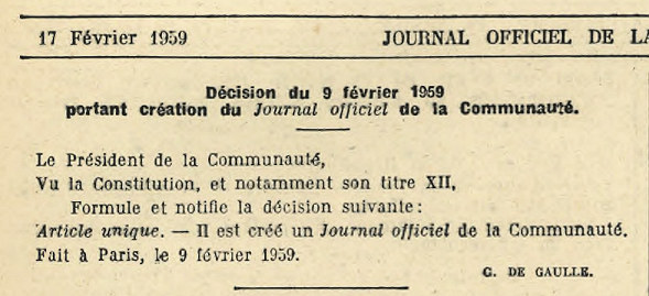 Création du Journal officiel de la Communauté