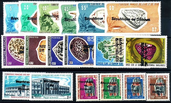 Série complète des surcharges locales de Djibouti 1977