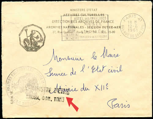 Griffe Ministre d'Etat sahara DOM-TOM