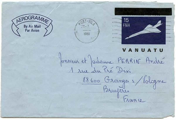 Vanuatu aérogramme surchargé