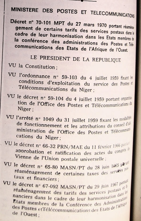 Surtaxes postales aériennes au départ du Niger 1er avril  1970