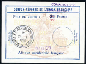CRUF AOF 25F surcargé NIGER et COMMUNAUTE