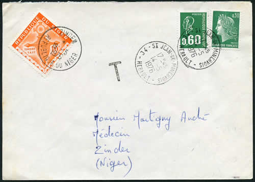 Timbre Taxe du Niger sur lettre