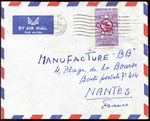 timbre CCTA sur lettre du Soudan