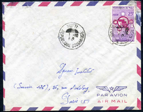 CCTA sur lettre oblitérée rpublique soudanaise