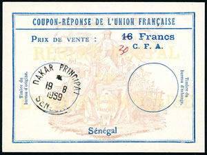 Coupon-réponse UF du Sénégal utilisé par la Fédération du Mali