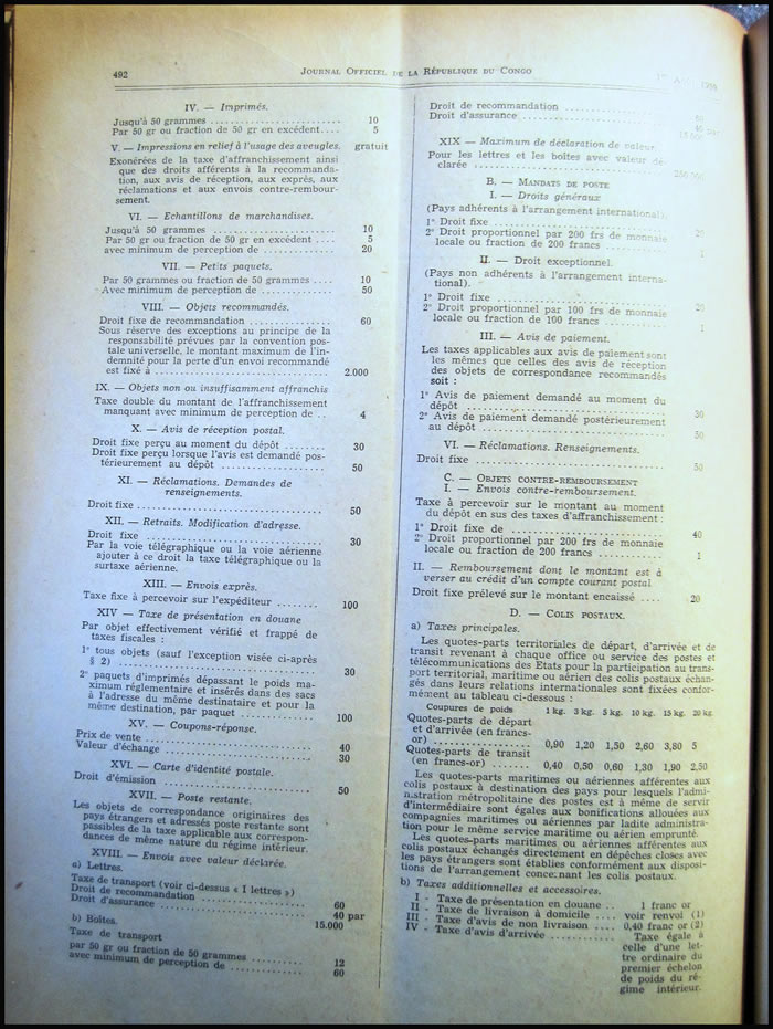 tarif postal du Congo aout 1959 (2)