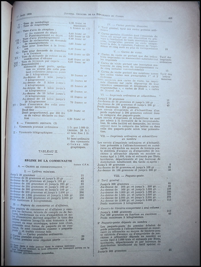 tarif postal du Congo aout 1959 (2)