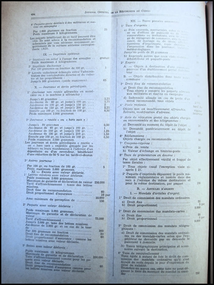 tarif postal du Congo aout 1959 (2)