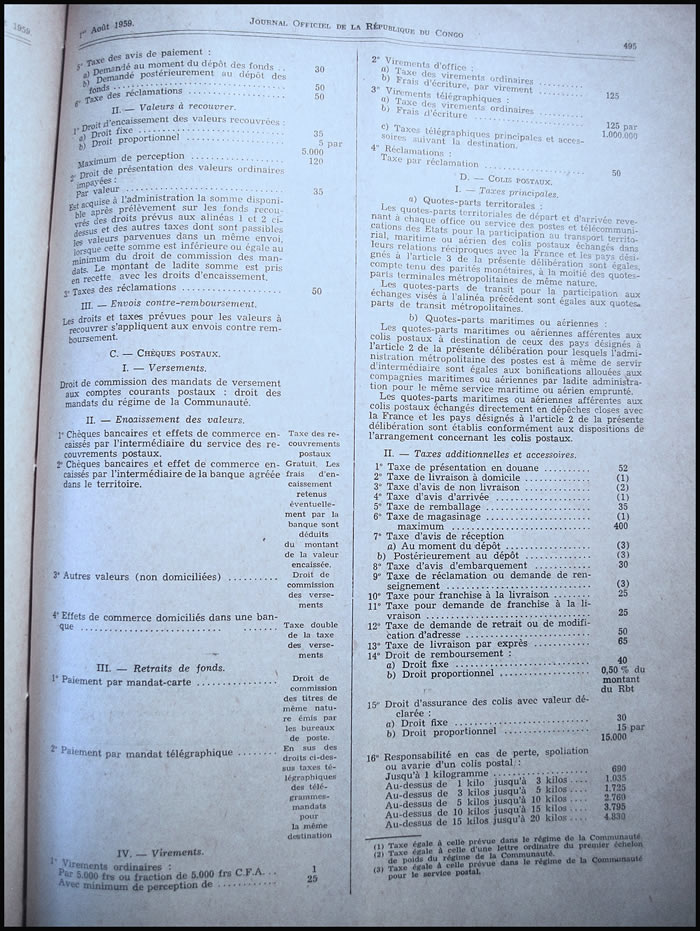 tarif postal du Congo aout 1959 (2)