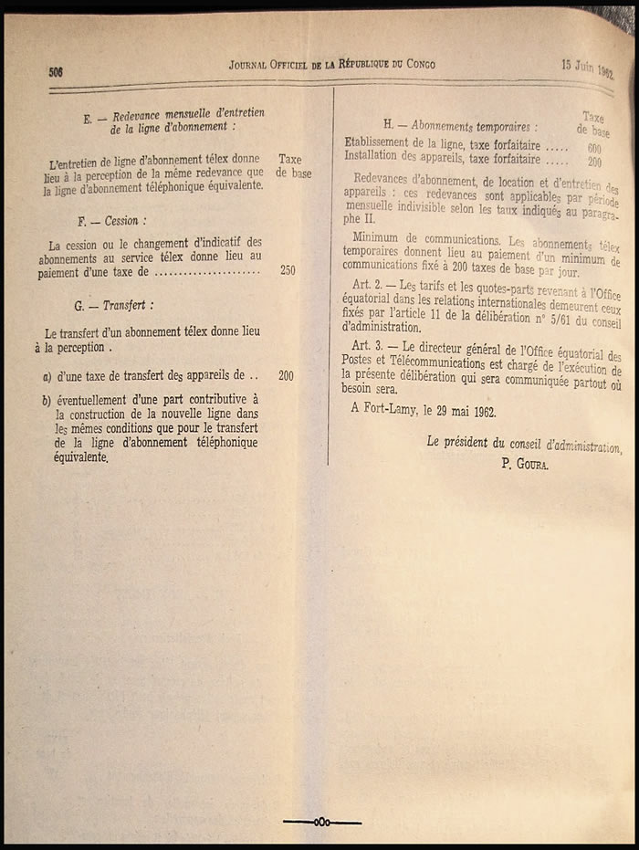 tarif postal du Congo aout 1959 (2)
