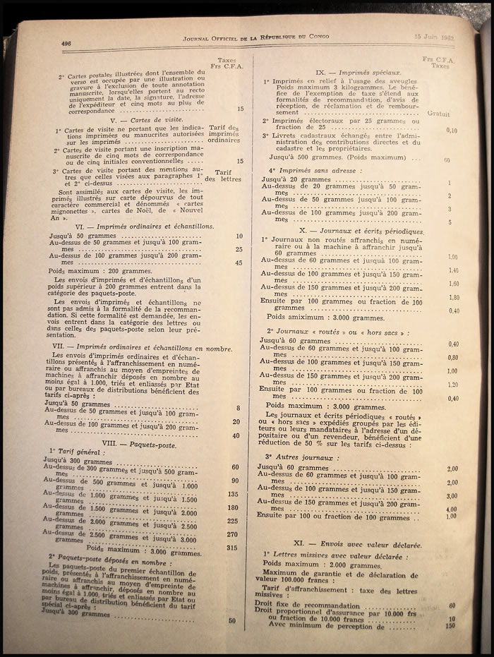 tarif postal du Congo aout 1959 (2)