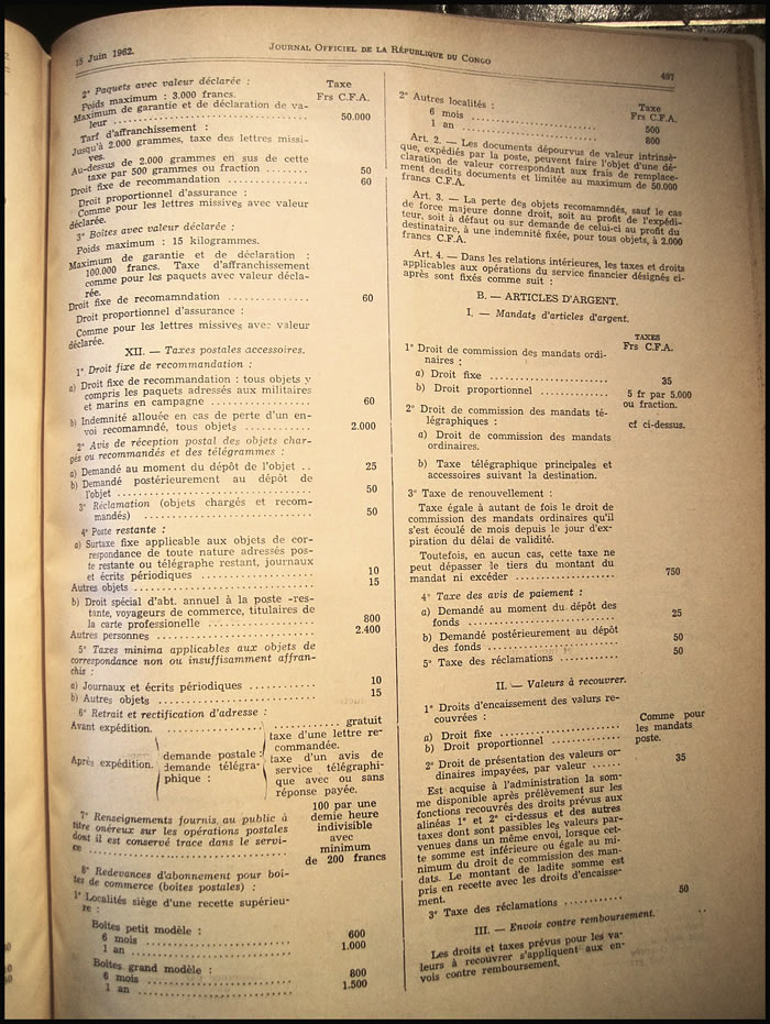 tarif postal du Congo aout 1959 (2)