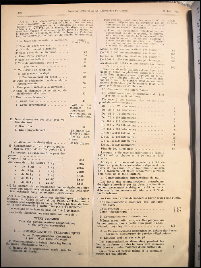 tarif postal du Congo aout 1959 (2)