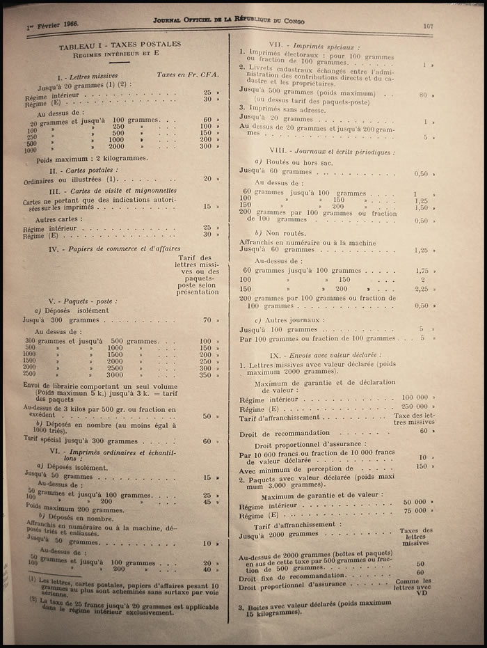 tarif postal du Congo aout 1959 (2)