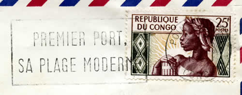 Oblitération mécanique pointe noire premier port à gauche