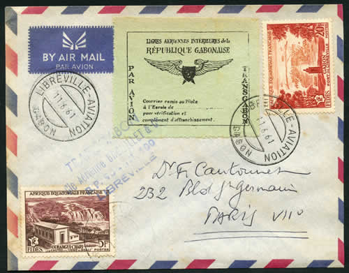 Vignette transgabon verte sur lettre