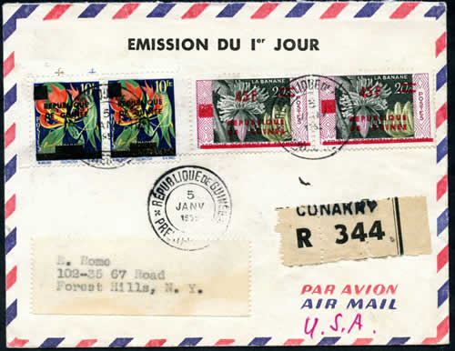 Timbres surchargés PJ sur lettre pour USA