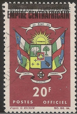 Timbre de service à 20F surchargé empire Centrafricain