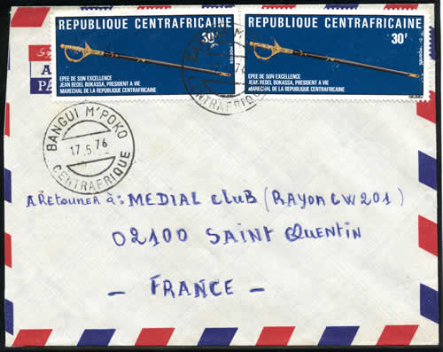 Epée du maréchal Bokassa sur lettre