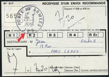 récépissé avec cachet POSTE AUX ARMEES 125