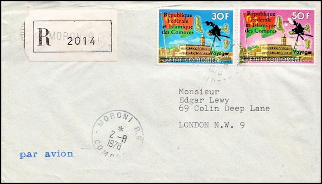 lettre RFI Comores avec timbres surchargés