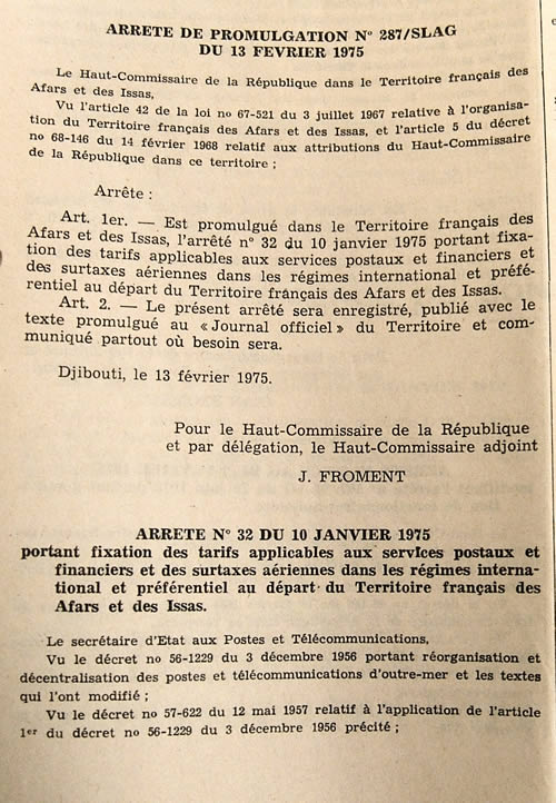 tarifs de janvier 1975