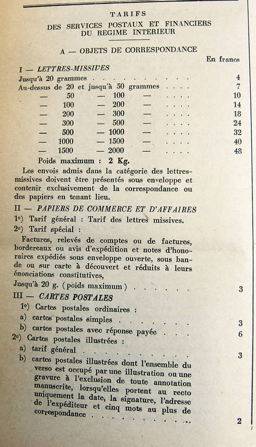 tarifs intérieurs