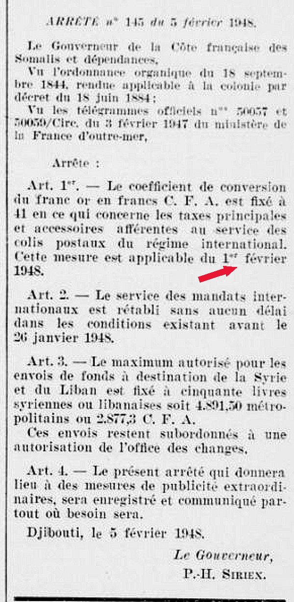 Conversion des francs-or en francs CFA  15 février 1948