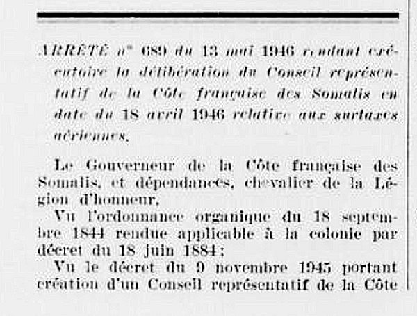 Surtaxes aériennes en Cote Française des Somalis mai 1946