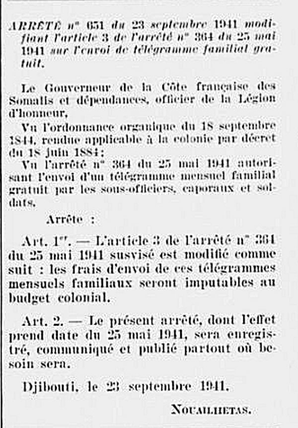 télégrammes-familiaux  Côte française des Somalis